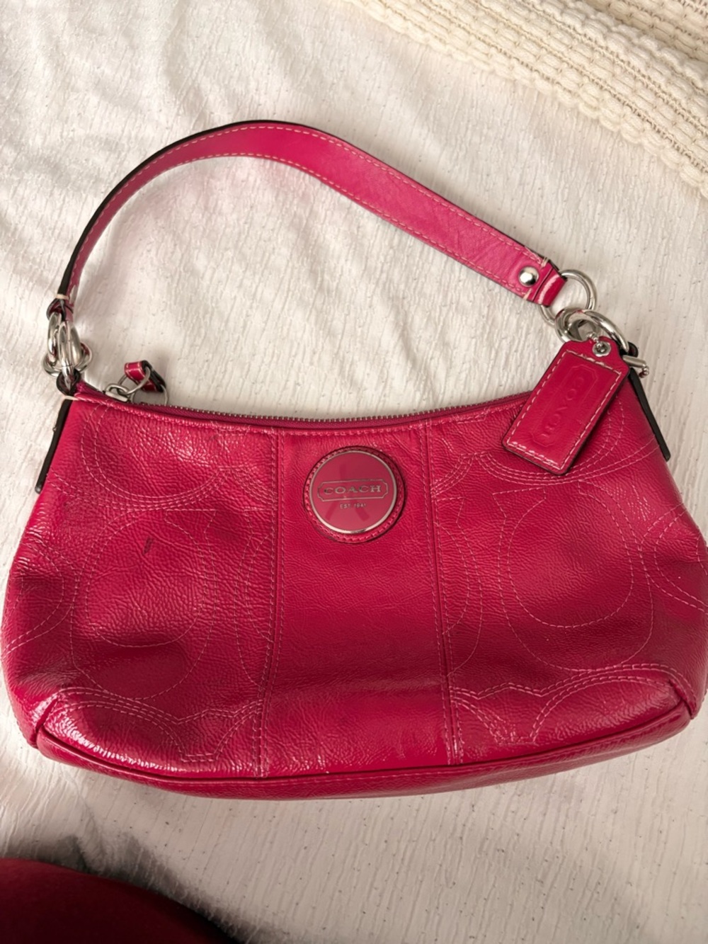 Coach Hot Pink Leather Shoulder Bag with Logo Patch